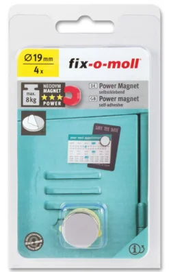 Magnetskiver Neodym silver selvlkebende 19mm 4stk 8kg-Fix O Moll New