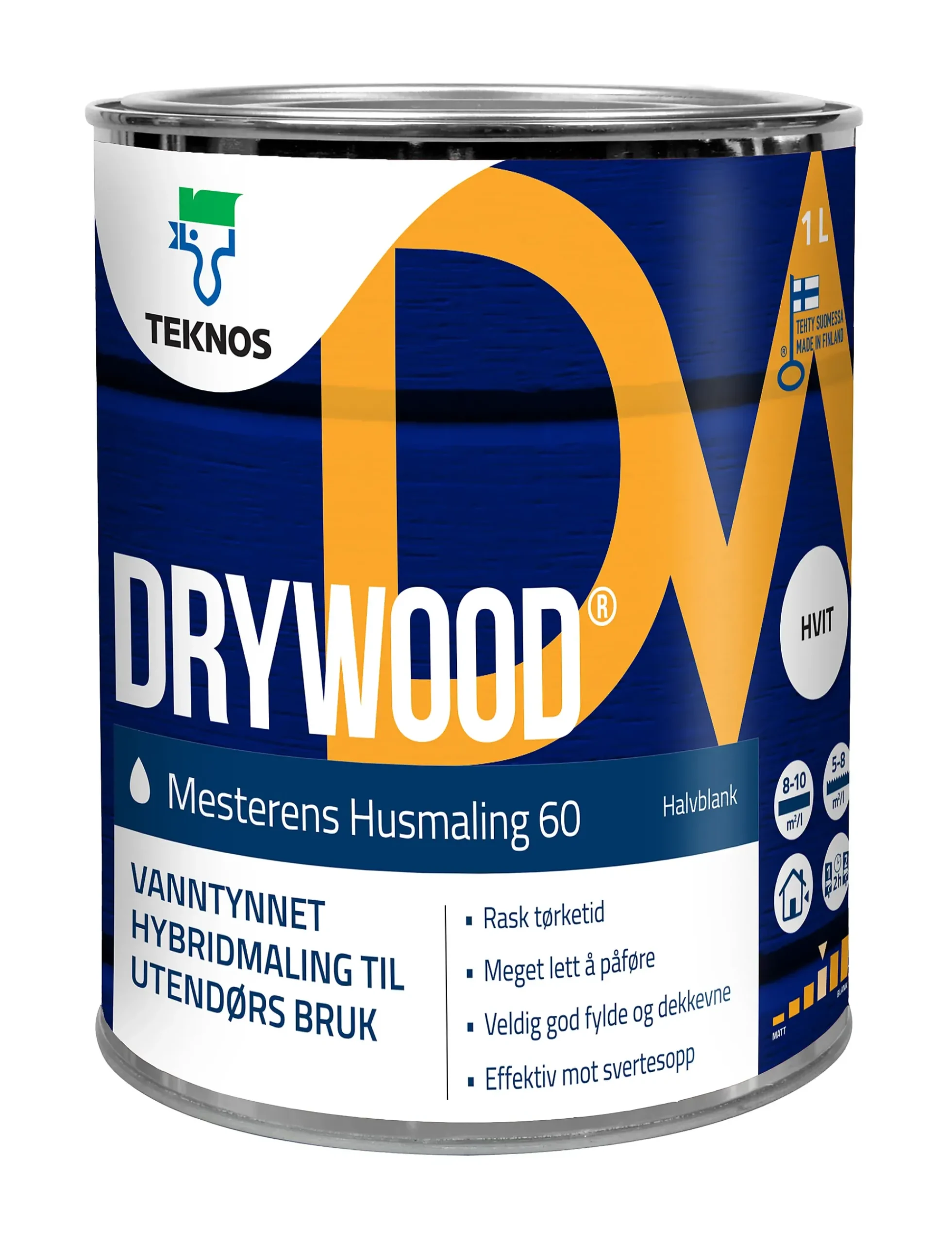 Mesterens husmaling 60-65 glans hvit 1l-Drywood Discount