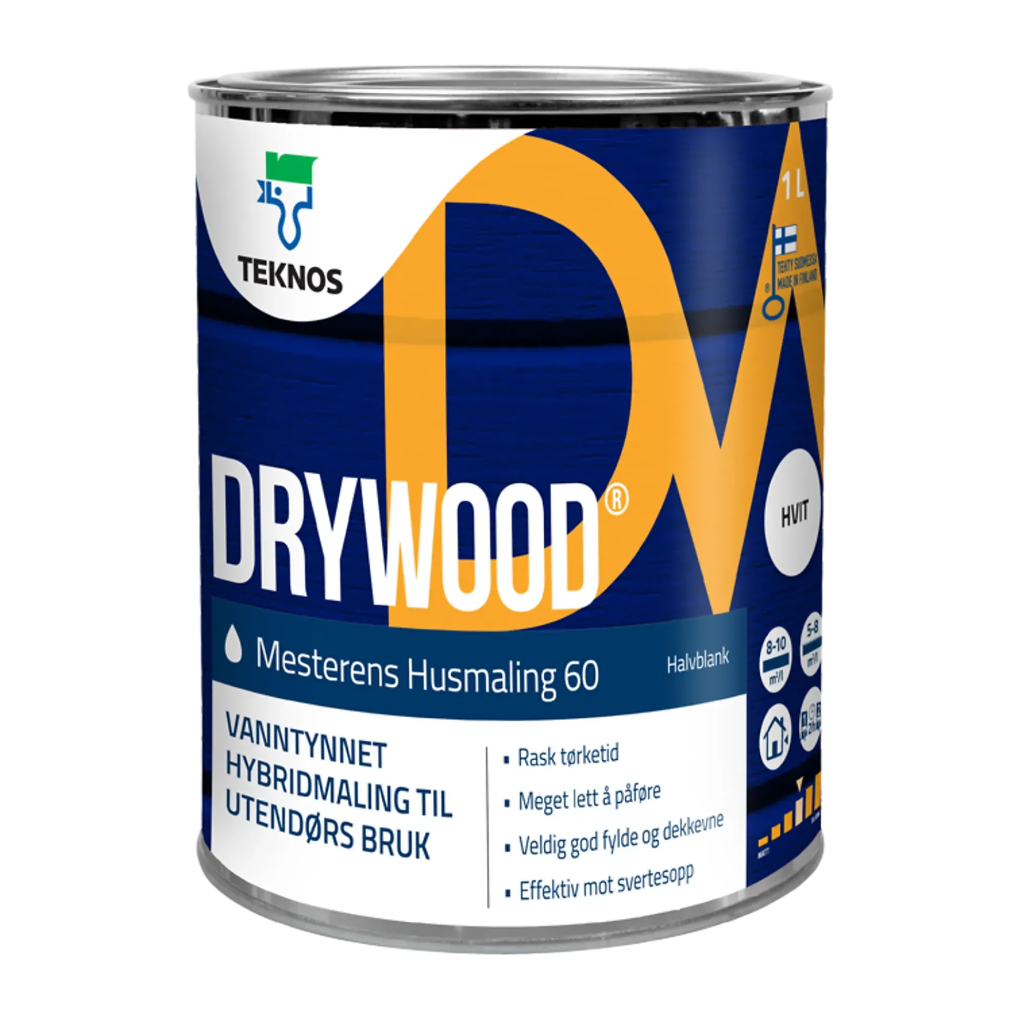 Mesterens husmaling 60-65 glans hvit 1l-Drywood Discount