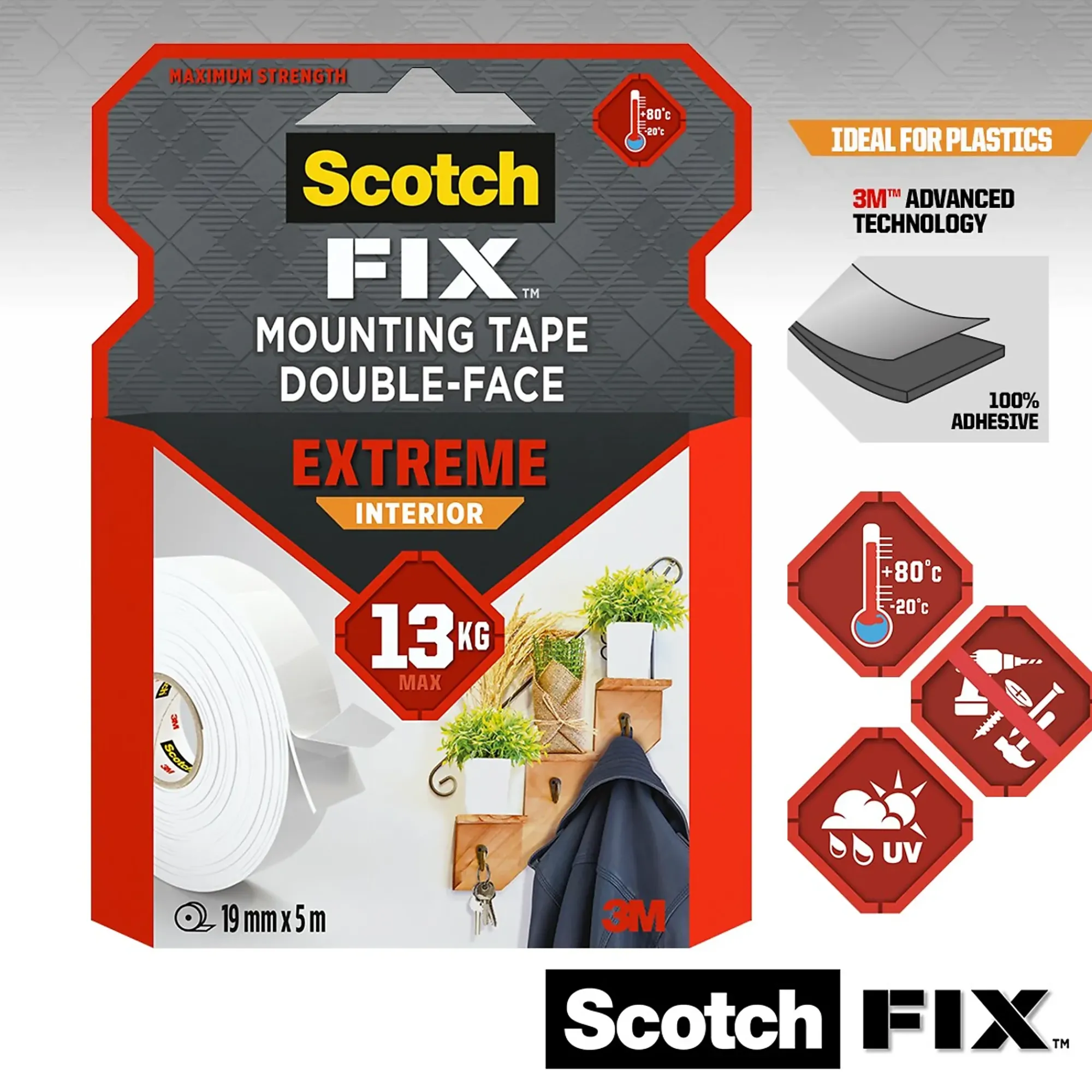 Monteringstape EXTREME 19mmx5m innendørs 13kg-Scotch Discount