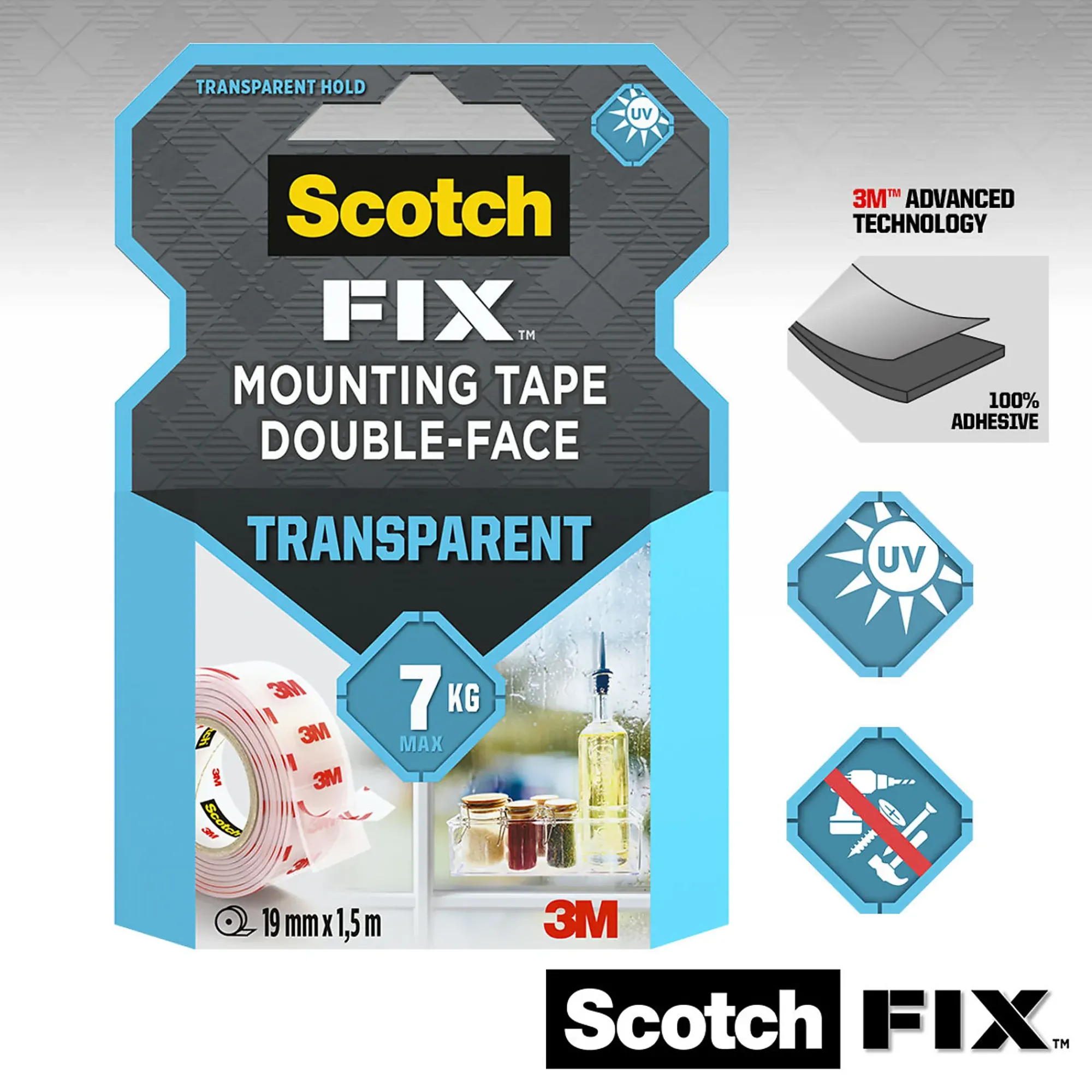 Monteringstape transparent 19mmx5m innendørs 7kg-Scotch Clearance