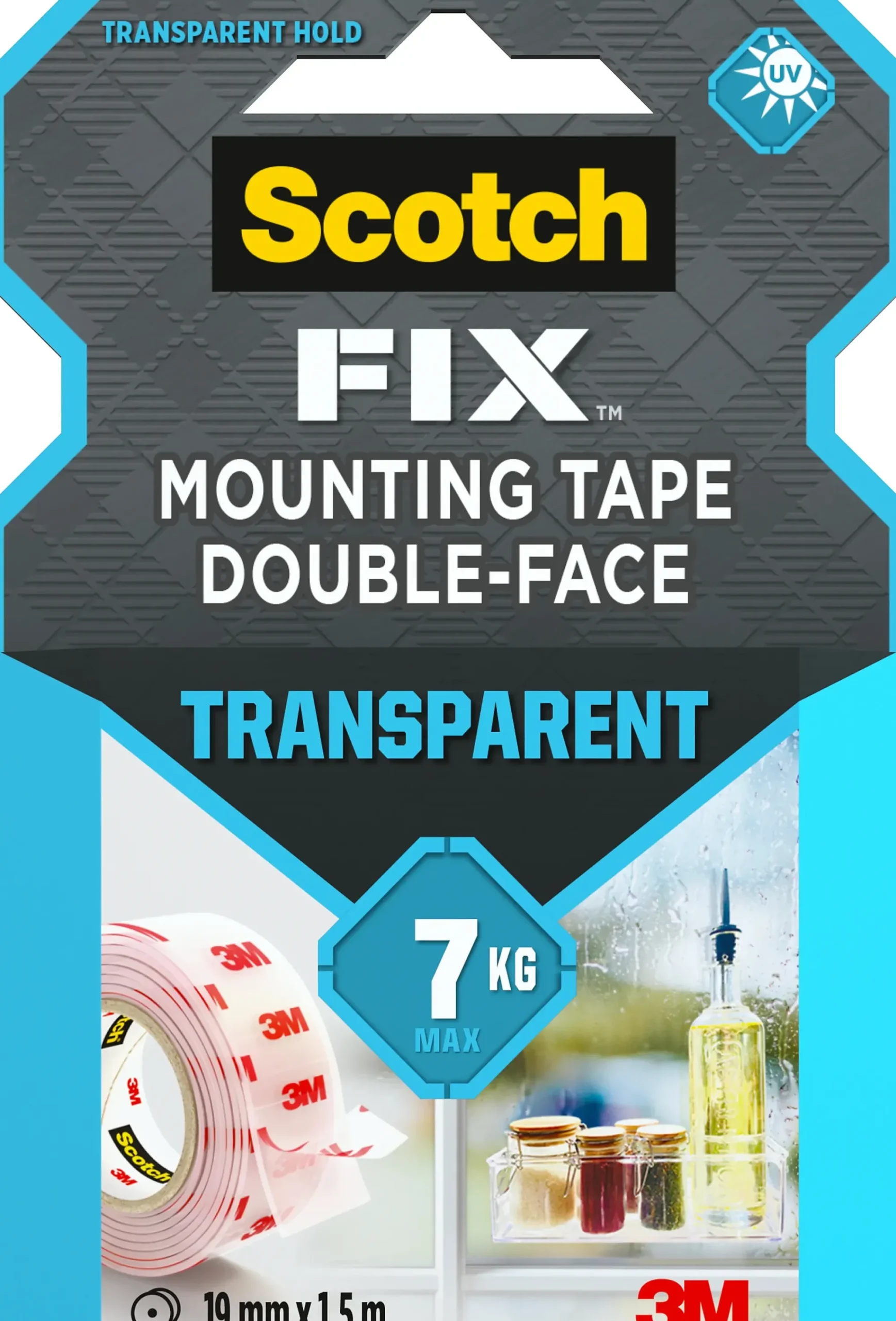 Monteringstape transparent 19mmx1,5m innendørs 7kg-Scotch Best