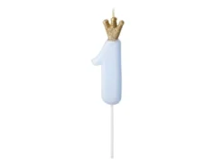 Nummerlys 1 Blå med Krone 9,5cm-Partydeco Outlet