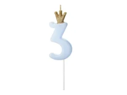 Nummerlys 3 Blå med Krone 9,5cm-Partydeco Sale