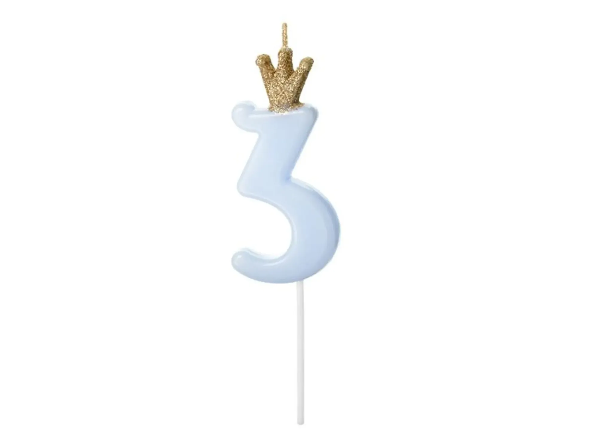 Nummerlys 3 Blå med Krone 9,5cm-Partydeco Sale