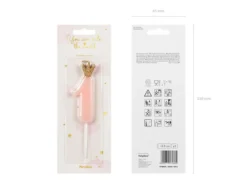 Nummerlys 1 rosa med krone 9,5cm-Partydeco Discount
