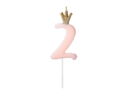 Nummerlys 2 rosa med krone 9,5cm-Partydeco Sale