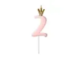 Nummerlys 2 rosa med krone 9,5cm-Partydeco Sale