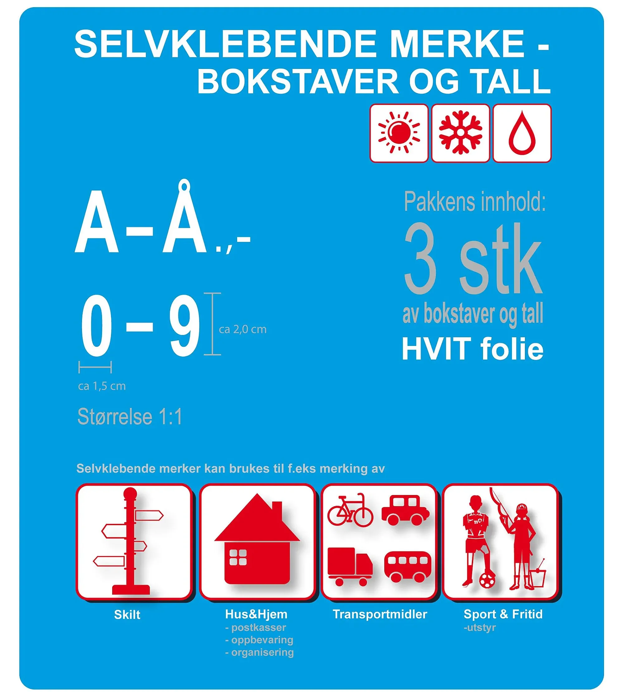 Selvklebende merker bokstaver og tall 3- Discount
