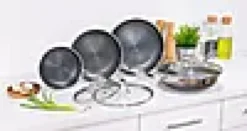 Stekepannesett hybrid med 3 stekepanner 1 Wok og 3 lokk-Hexclad New