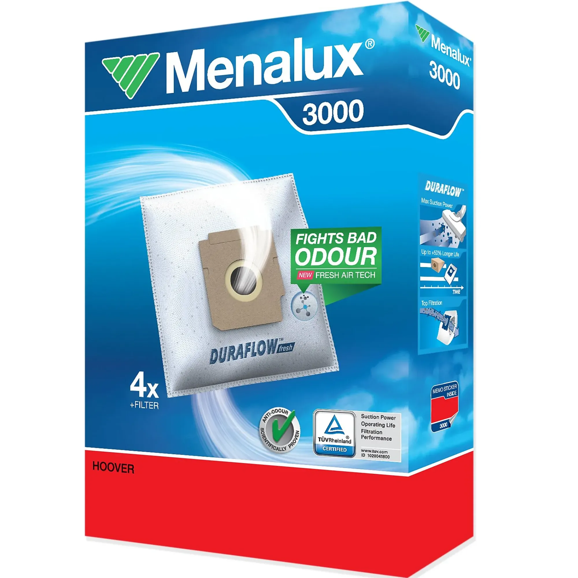 STØVSUGERPOSER 3000 DURAFLOW A4 1 MIKROFILTER 1 MOTORFILTER-Menalux Outlet
