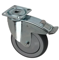 TRANSPORTHJUL Ø125MM M/PLATE OG BREMS-Pn Beslag