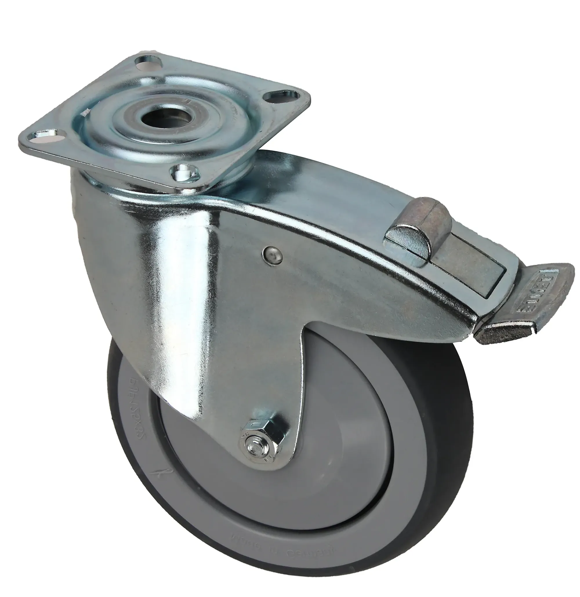 TRANSPORTHJUL Ø125MM M/PLATE OG BREMS-Pn Beslag