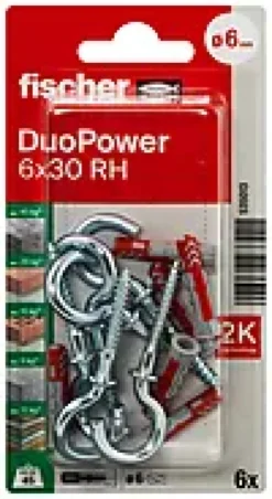 Universalplugg Duopower 6x30 RH BK 6stk med blank krok-Fischer