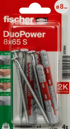 Universalplugg Duopower 8x65 S BK 4stk med skrue-Fischer Outlet