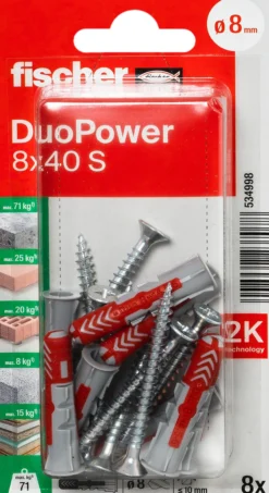 Universalplugg Duopower 8x40 S BK 8stk med skrue-Fischer Clearance