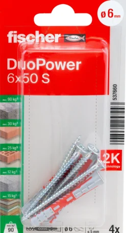 Universalplugg Duopower 6x50 S BK 4stk med skrue-Fischer Best
