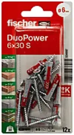 Universalplugg Duopower 6x30 S BK 12stk med skrue-Fischer