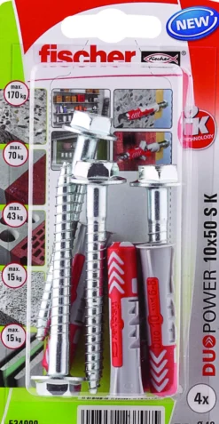 Universalplugg Duopower 10x50 S BK 4stk med sekskantskrue-Fischer Discount