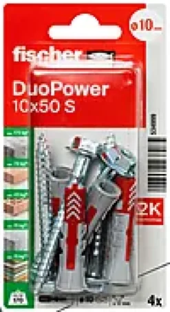 Universalplugg Duopower 10x50 S BK 4stk med sekskantskrue-Fischer Discount