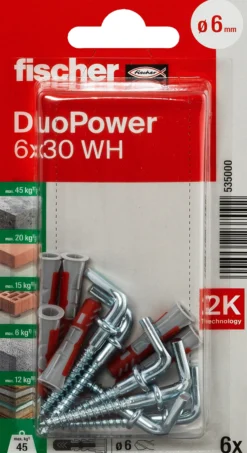 Universalplugg Duopower 6x30 WH BK 6stk med vinkelkrok-Fischer Hot