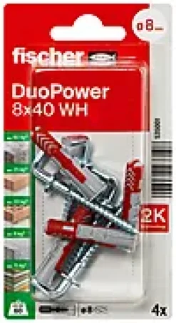 Universalplugg Duopower 8x40 wh BK 4stk med vinkelkrok-Fischer Discount