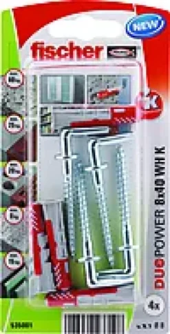 Universalplugg Duopower 8x40 wh BK 4stk med vinkelkrok-Fischer Discount