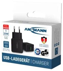 Vegglader 20W 1XUSB-C 1XUSB-A-Ansmann Outlet